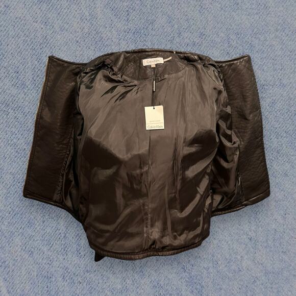 Calvin Klein Women’s Black Faux Leather Moto Jacket – Size Large - Picture 4 of 8